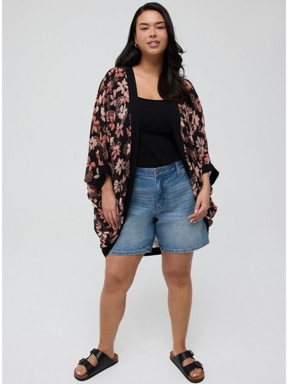 Torrid Cocoon Kimono Backlight Paisley Floral Black Plus Size 1X